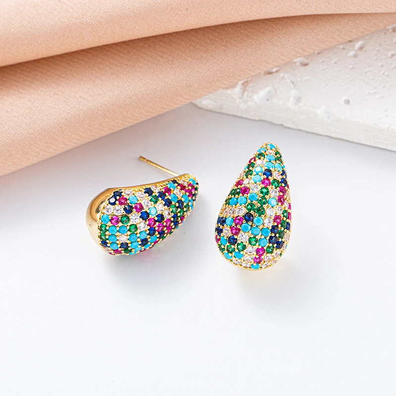Simple Teardrop Earrings Water Drop Earring Fashion Jewelry Brass Plated Trendy Colorful Earrings