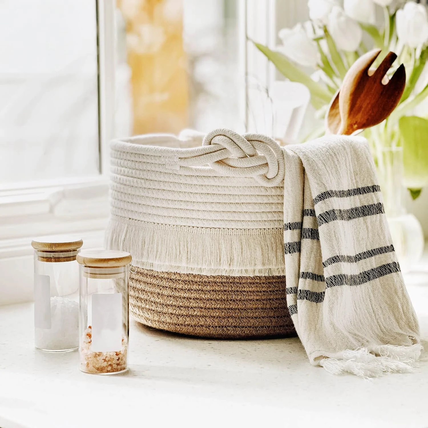 Hot Selling Double Color Matching Cotton Rope Storage Home Decoration Living Room Bathroom Gift Baskets