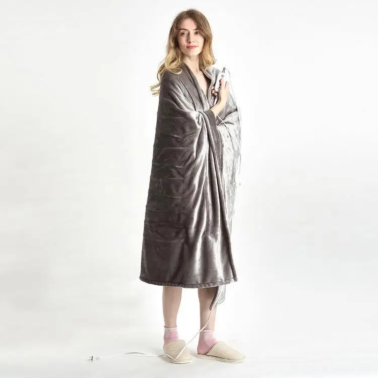 Cheap price Solid Grey Color winter flannel electric blanket - throw heated blanket