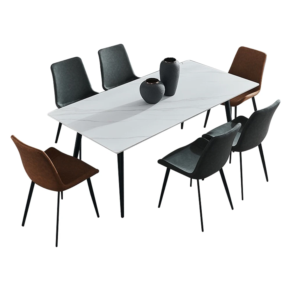 Modern elegant 6-Seater Black Sintered Stone Dining Table With Metal Feet