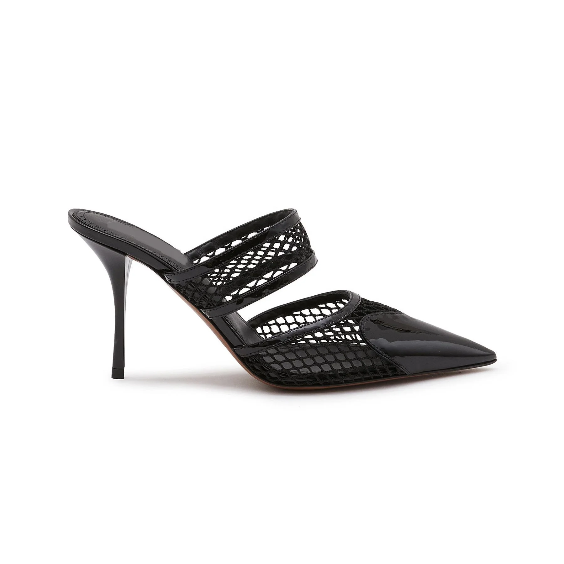 Factory customized mesh patent leather love shape loafer heel slippers closed mouth open heel pointed summer high heels sandals