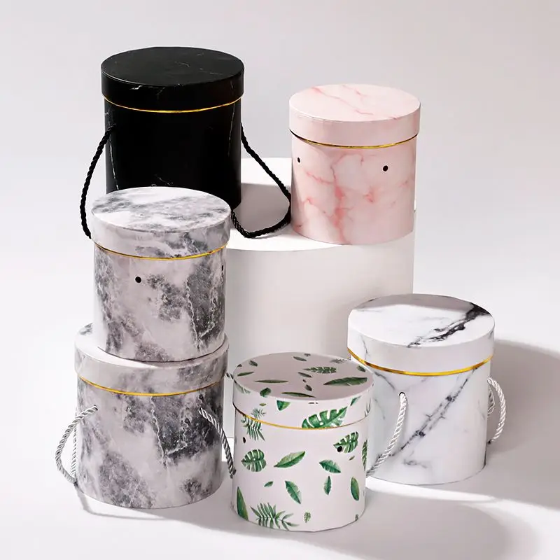 Wholesale Luxury Pink Round Flower Boxes Transparent Small Balloon Box Marble Hat Flower Box