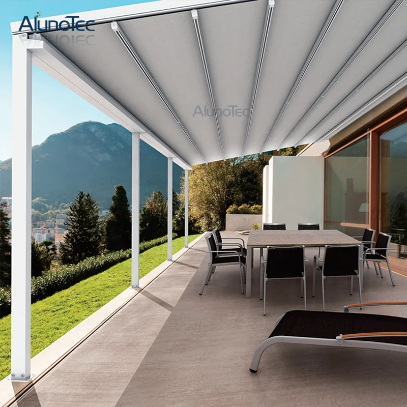 Remote Control Bioclimatic Folding Pergola Outdoor Awning Terrace Roofing PVC Canvas Retractable Roof Awnings