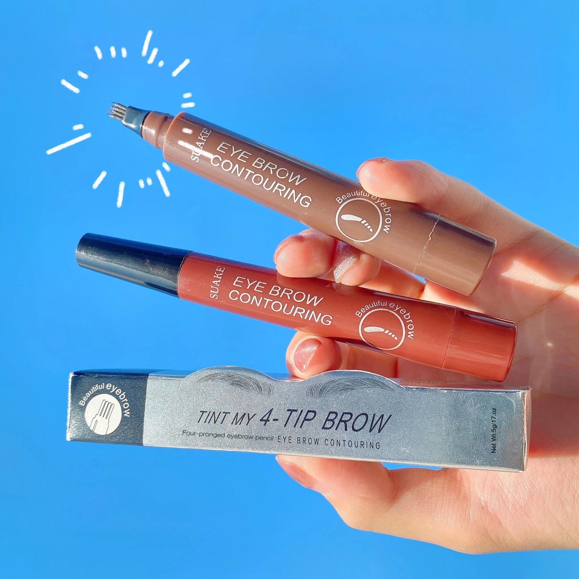 colorful draw line eyebrow pencil, ultra-fine, waterproof, long-lasting, non-removing make-up four-pronged eyebrow pencil