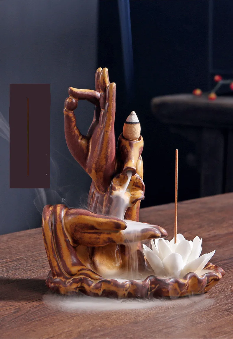 Buddha Hand Series Backflow Incense Burner Indoor Smoke Waterfall Incense Holder Creative Ceramic Incense Burner