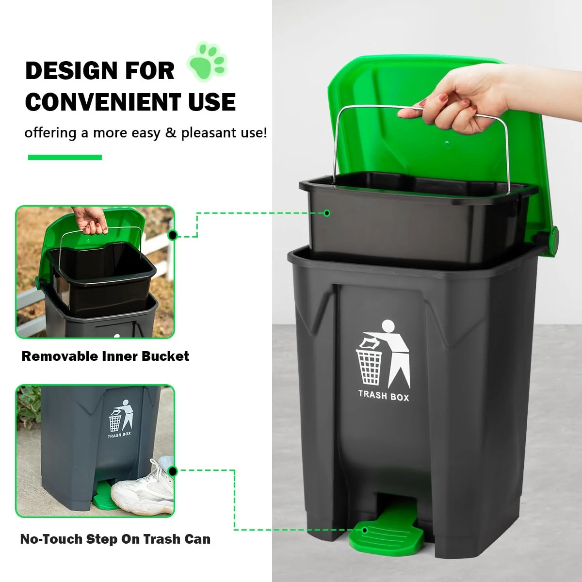 Dog Poop Trash Can for Outdoors with Dog Poop Scooper, Large Capacity Dog Waste Trash Can with Lid, Pedal and Removable Inner