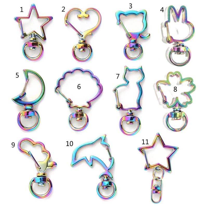 Various Shapes  Metal Snap Hook Key Chain Metal Rainbow Star Heart Cat Moon  Dolphin Key Ring DIY Accessories