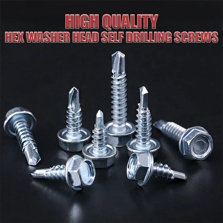 China Manufacture 200 Pieces Zinc Plated Hex Washer Head Self Drilling Sheet Metal Screws Assortment Kit