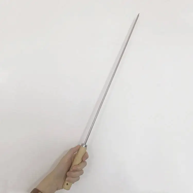 Sharp Point Square Super Stainless Steel Skewer with Wooden Handle for BBQ or Cleaning Kitchen Tool for Camping Packed in Box