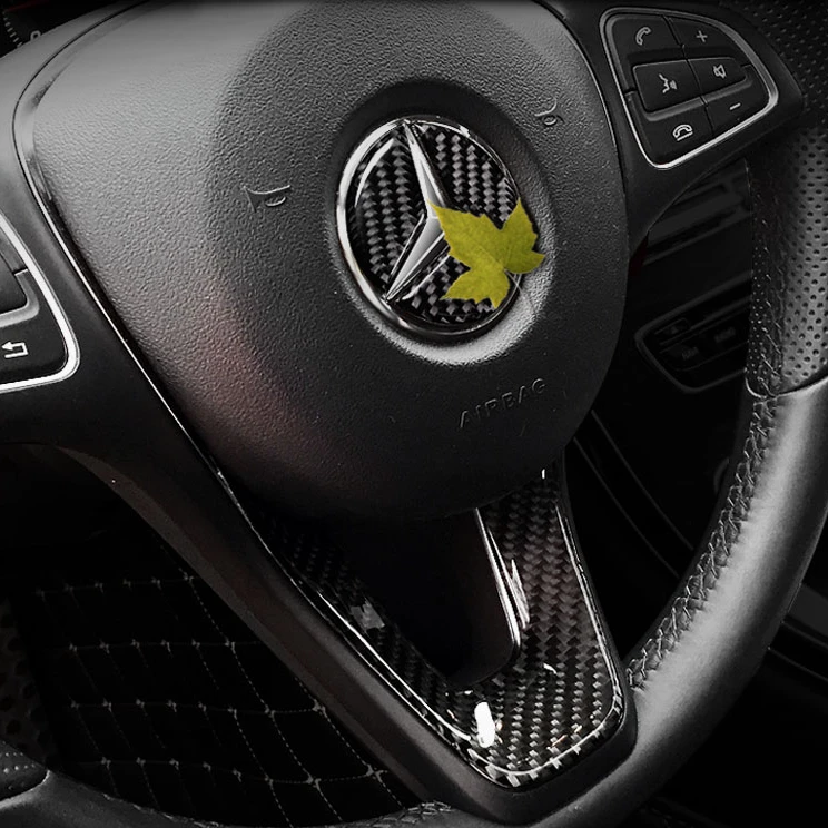 Carbon Fiber Steering Wheel Emblem Sticker For W204 W205 W211 W203 C E Class GLA GLC CLS Interior Trim Accessory