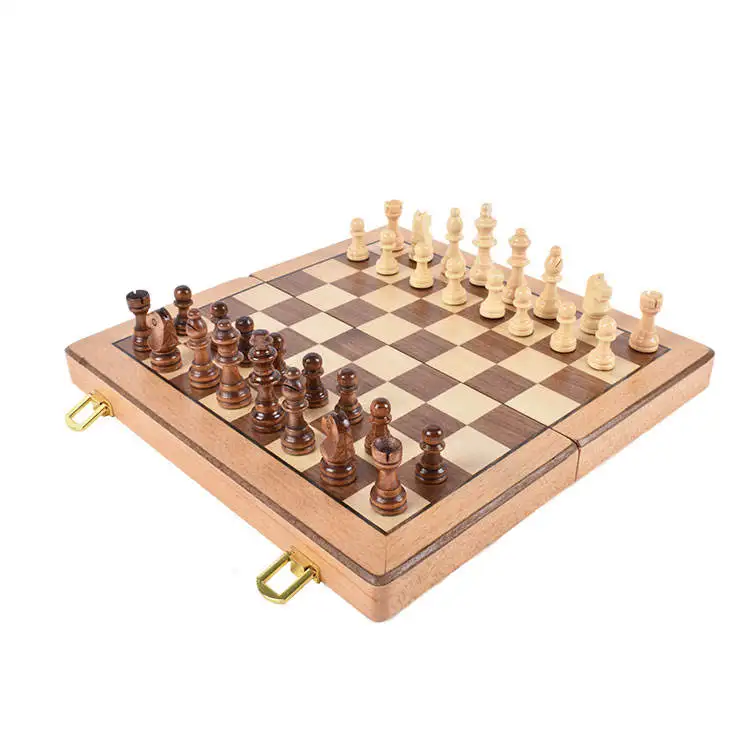 3 in 1 Wooden Folding Chess Checkers Backgammon Board Game Set with Storage wooden chess games handmade chess set