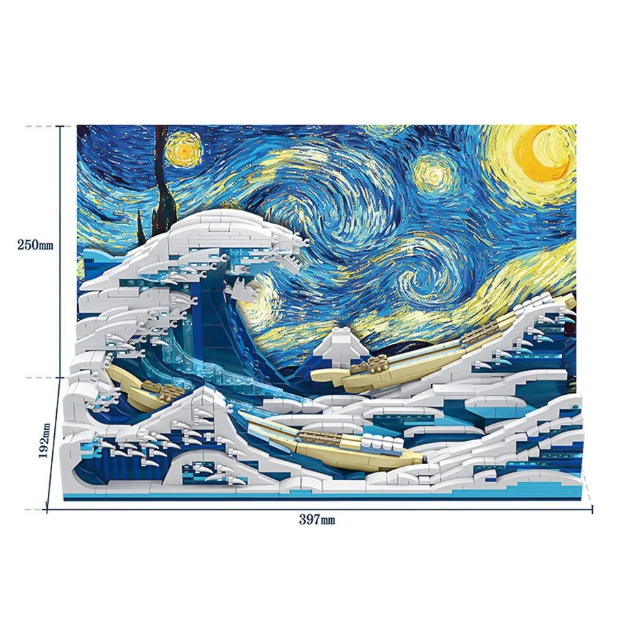 Low MOQ Great Wave off Kanagawa 3D Painting Pixel Art Painting DIY Building Blocks MOC 1830pcs Block Toys For Children Gift