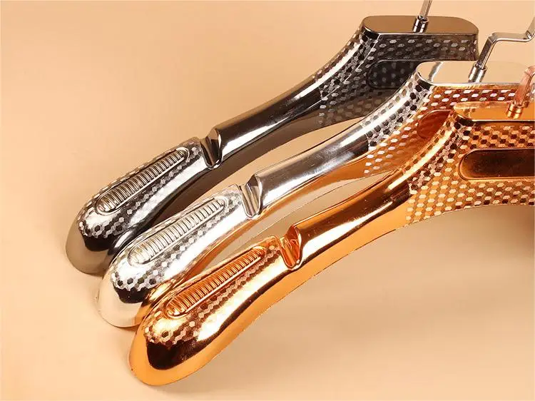 High end electroplated plastic hangers and pants clips, hanging suit hangers in clothing stores