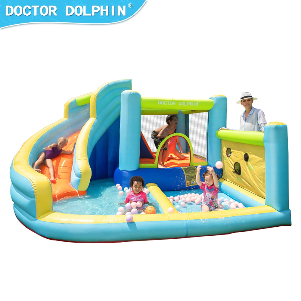Doctor Dolphin outdoor commercial kids white water slide bouncing castles inflatable bounce house jumping castle