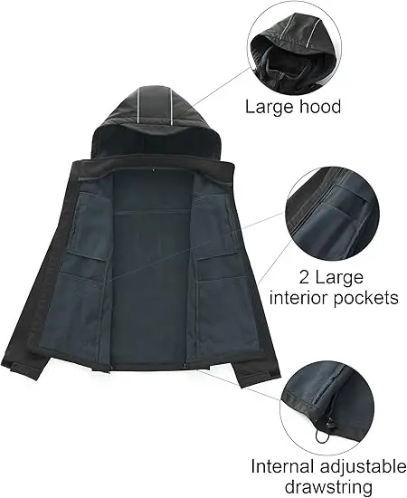 softshell jacket custom With Removable  Fleece Lined and Water Repellent Outdoor Reflective Coat mens jackets