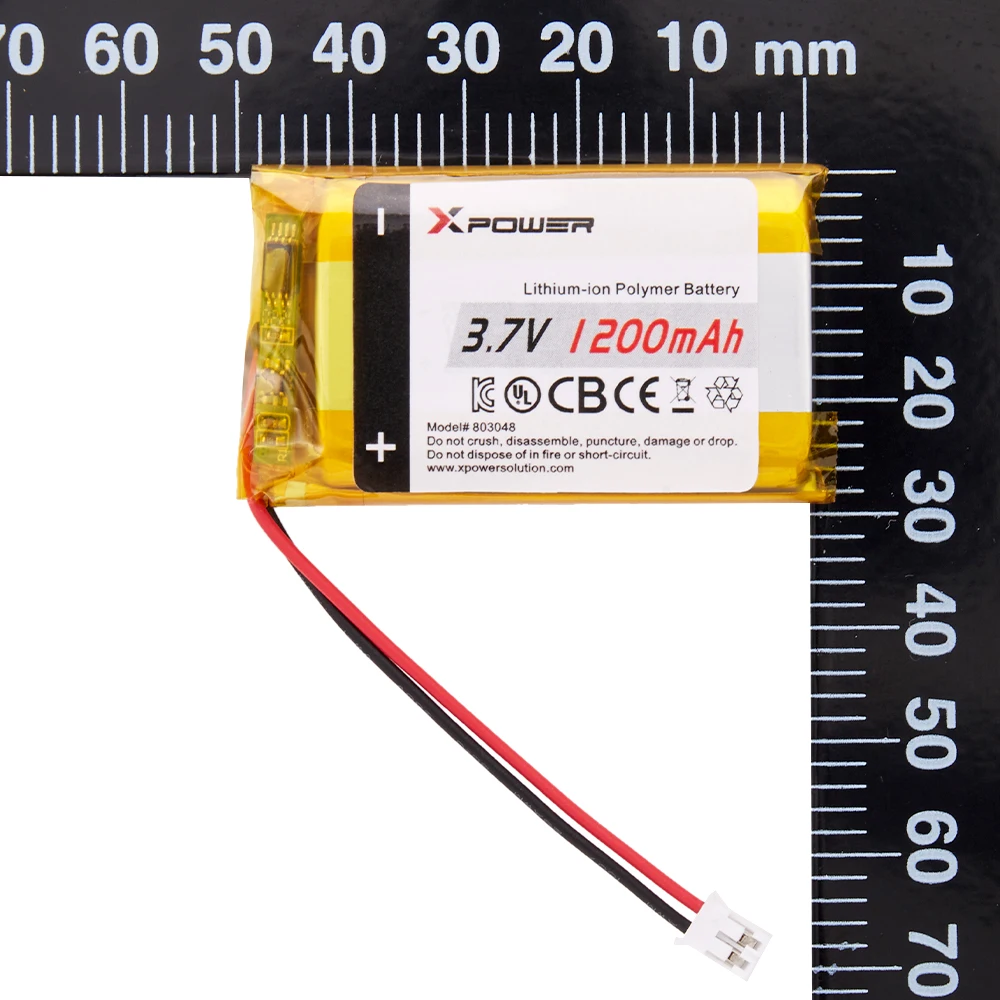 Xpower 1200mAh 3.7V High Density Lithium Battery 803048 UL CB KC CE Certification Rechargeable Lithium Ion Batteries