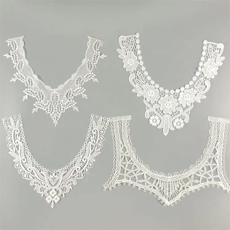 Fashion design guipure lace collar applique White Embroidery lace Dress collar Water Soluble Lace DC30