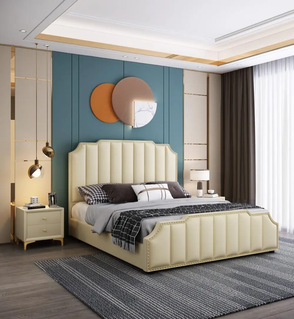 Luxury Modern Design Room furniture Upholster Twin Queen Beds Leather Storage Bed Wooden Frame King Size Double Beds With Drawer