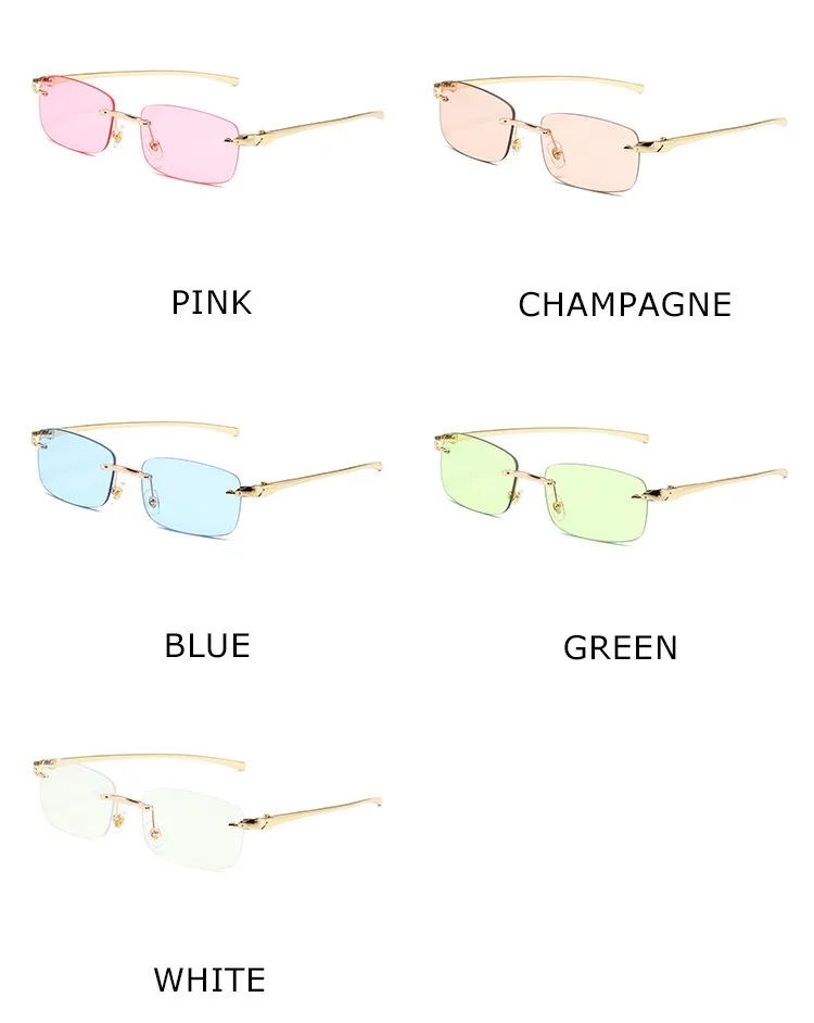 2024 Rimless Sun Glasses Gold Metal Frame UV 400 Gafas De Sol Trendy Rectangle Leopard Head Designer Sunglasses