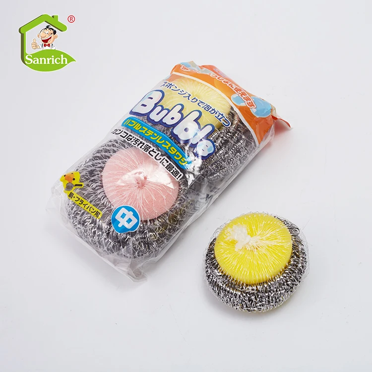 Factory direct sell kitchen dish usage custom stainless steel wire scourer with sponge on it