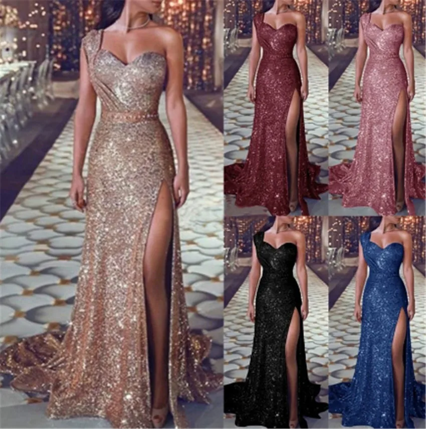 AliExpress Foreign Trade Hot Sell Women Evening Dresses Ladies Sequins Fork Dresses
