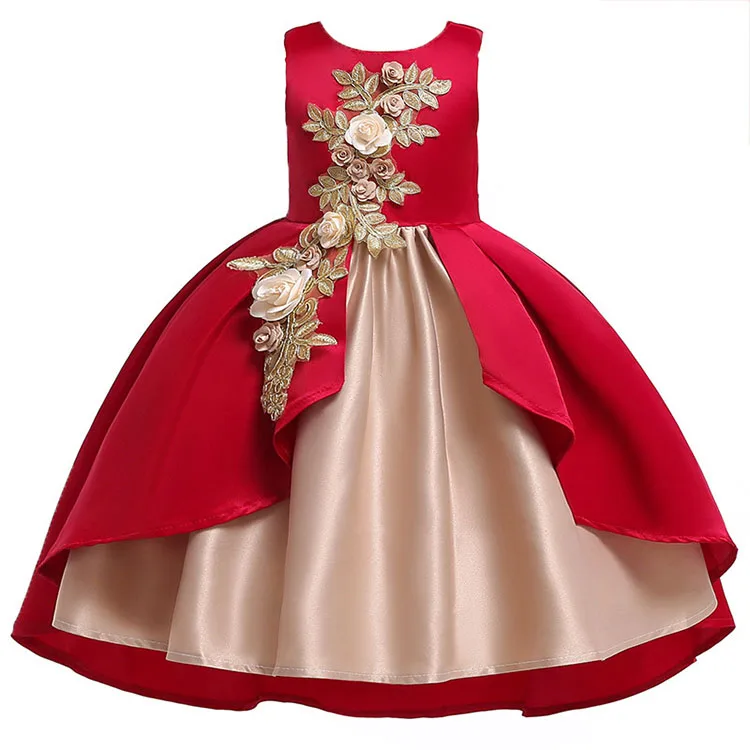 
Kids princess printed flower christmas evening girls party dresses 