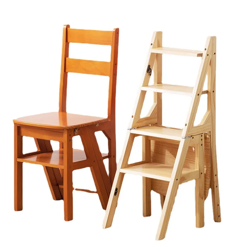Solid wood three or four steps ascending ladder indoor dual use creative ladder stool multi-functional folding stool