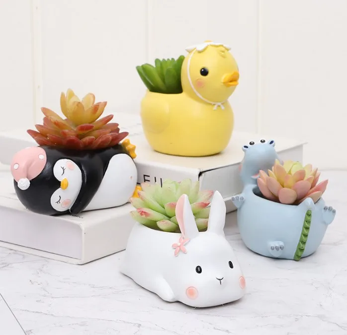 Lovely cartoon table pot creative succulent flowerpot resin flower pots