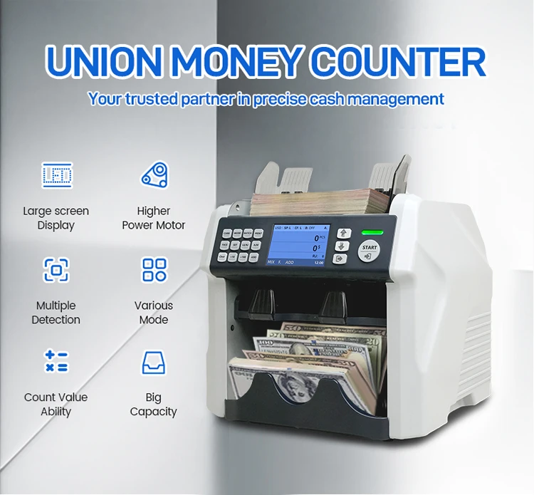UNION 200A 2024 ECB Approved automatic two pocket counterfeit money detector money counter money counting machine with print