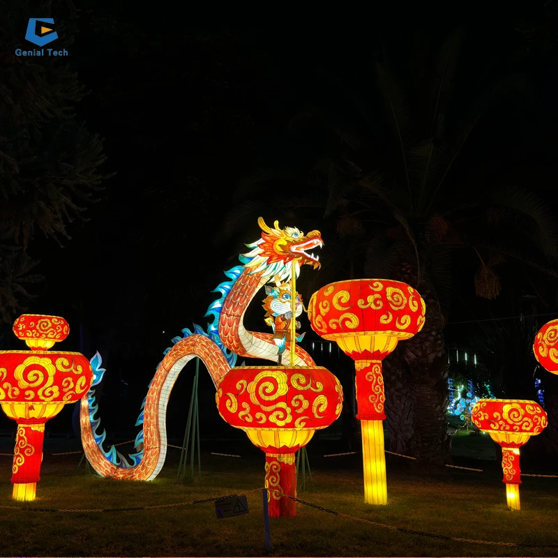 CCFL195 High quality chinese traditional long dragon shape silk lantern festival for park