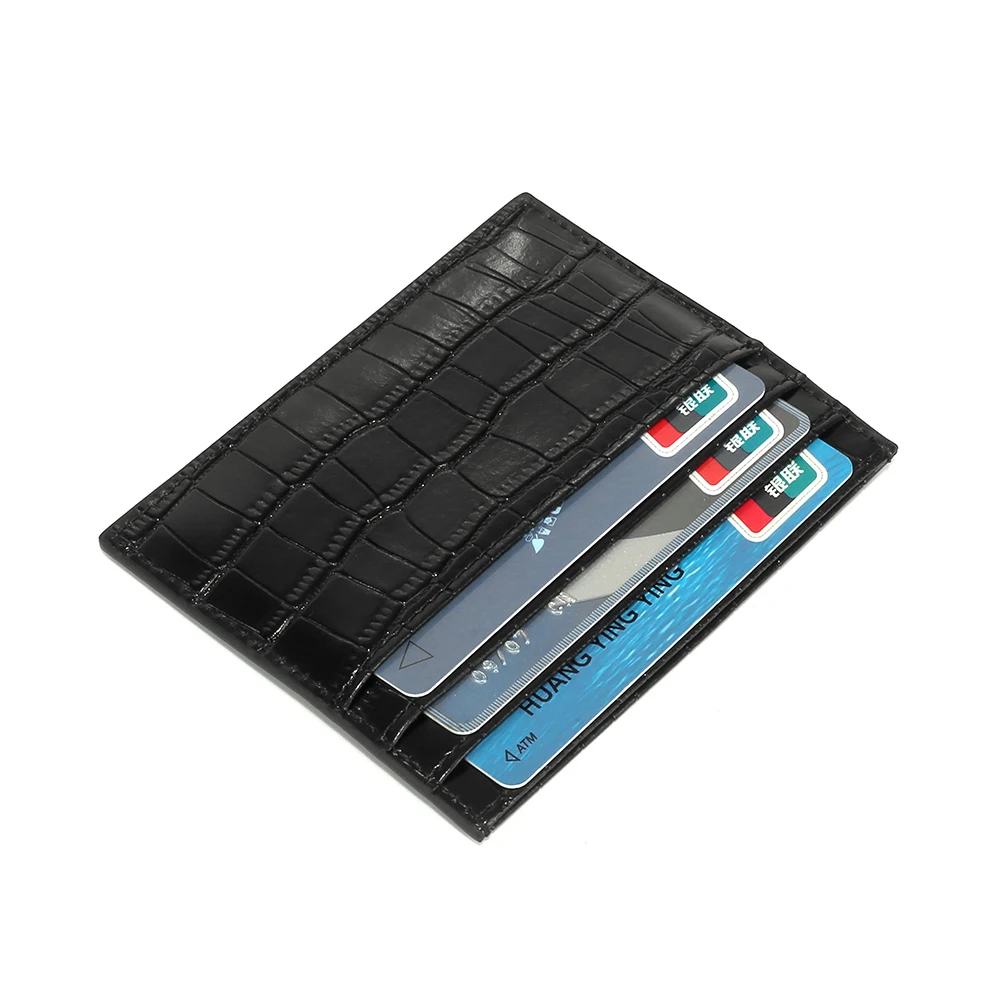 Personalized Logo Real Crocodile Leather RFID Blocking Slim Business Credit Card Holder for Gift