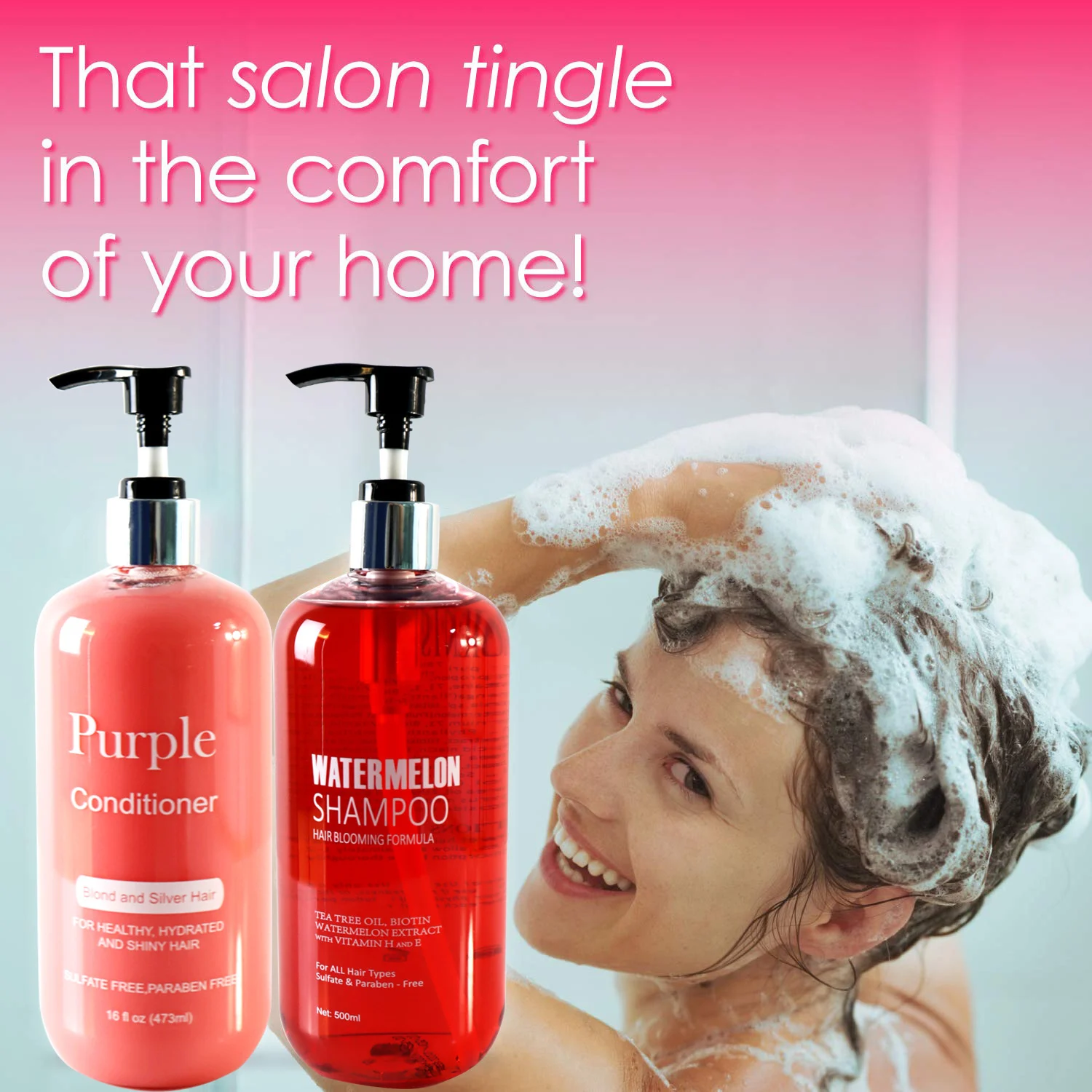Wholesale natural organic sulphate free organic anti hair fall loss shampoo watermelon tea tree oil Shampoo And Conditioner Set