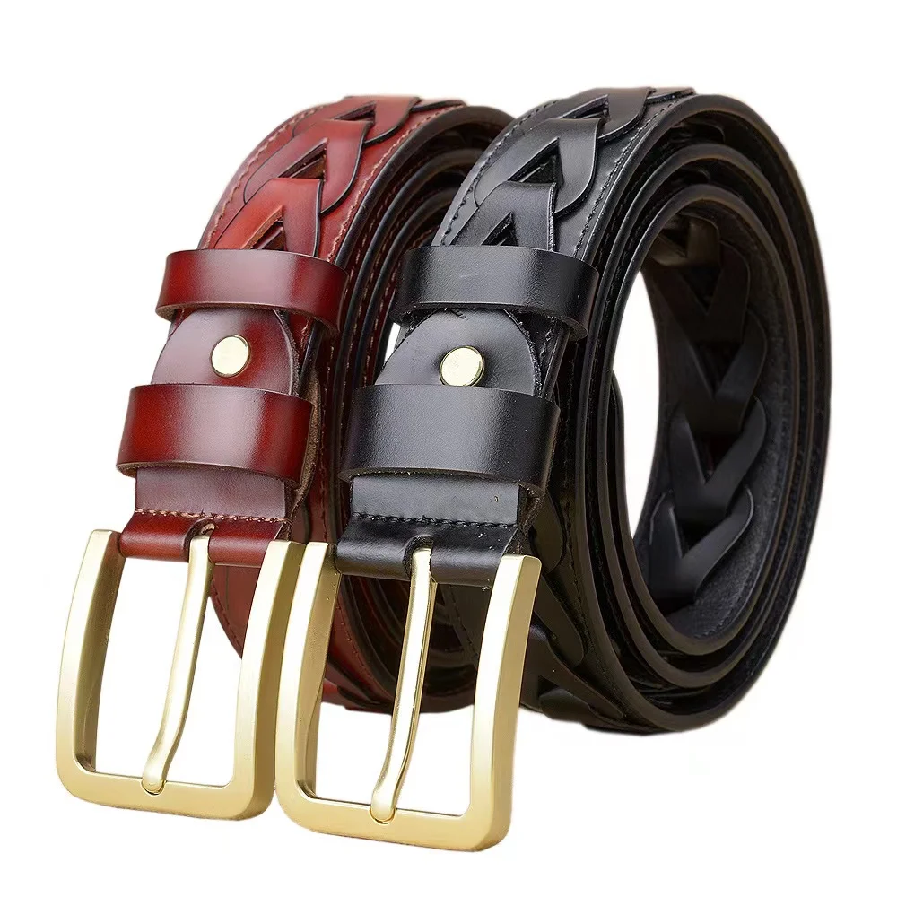 Wholesale new cowhide men braided leather belts leisure men with gifts