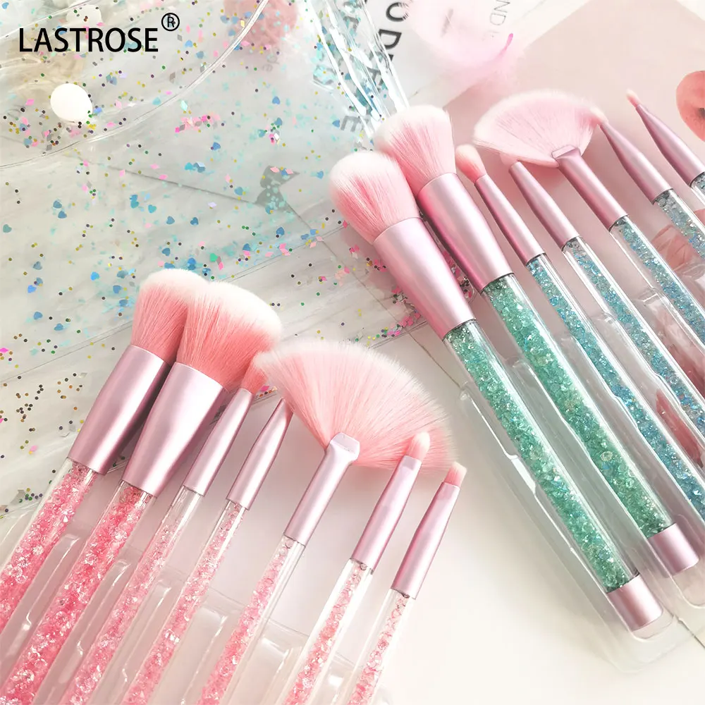 Private Label 7pcs makeup brushes bling crystal cosmetic brush with sequins makeup brush set with bling bags