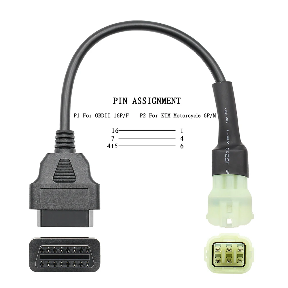 Motorcycle OBD 2 16Pin To 6Pin Adapter OBD2 6 Pin Diagnostic Connector Cable For KTM