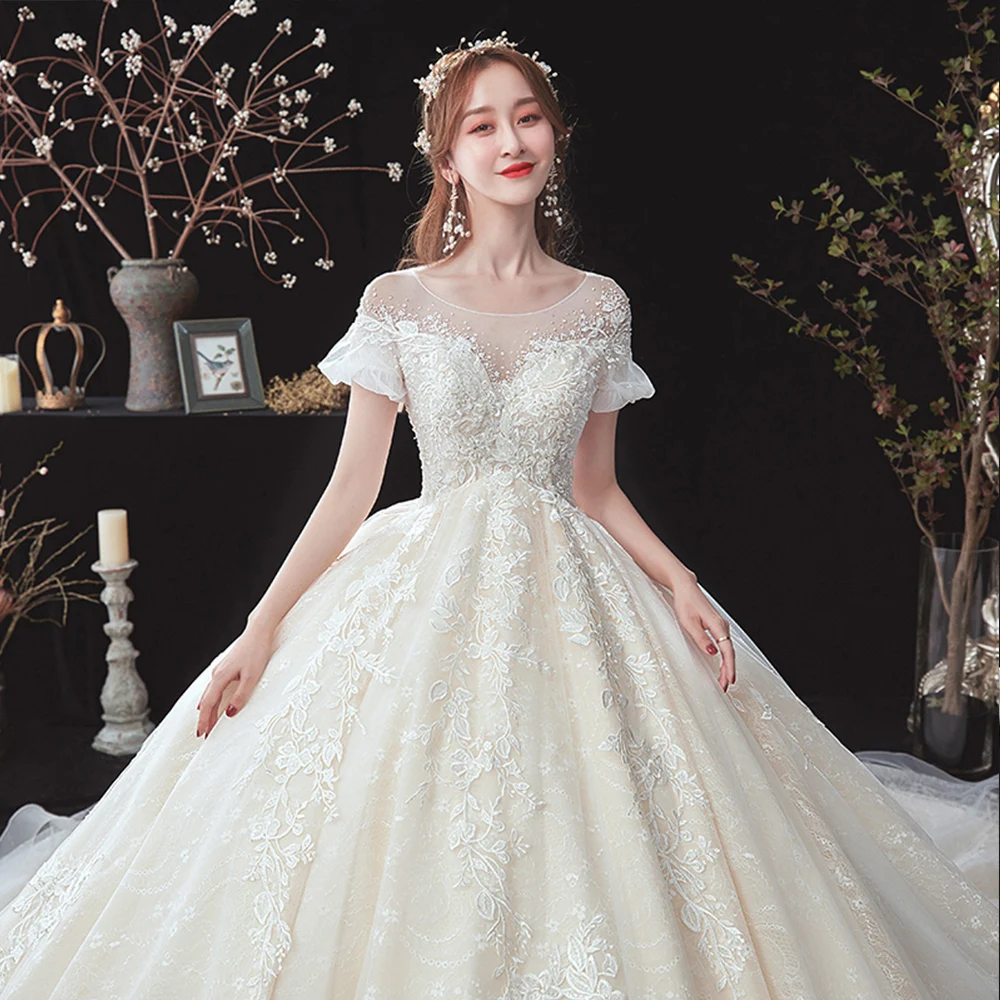 Beading Appliques Lace Short Sleeve High Waist Princess Ball Gown Wedding Dress For Pregnancy Brides Plus Size Aliexpress