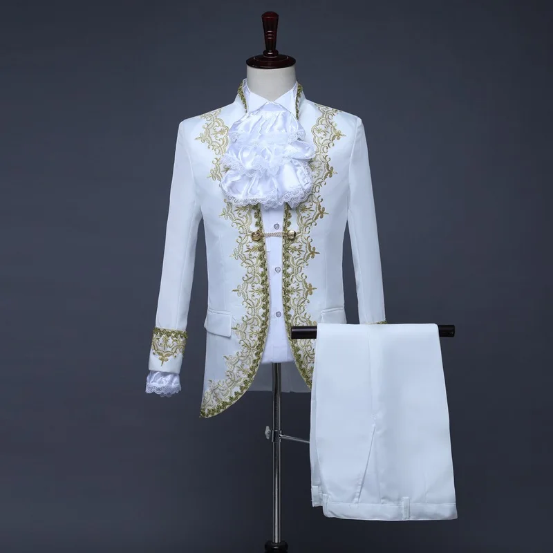Men Court Suit Retro Fashion Stage Performance Costume Set Dress 2 Pieces