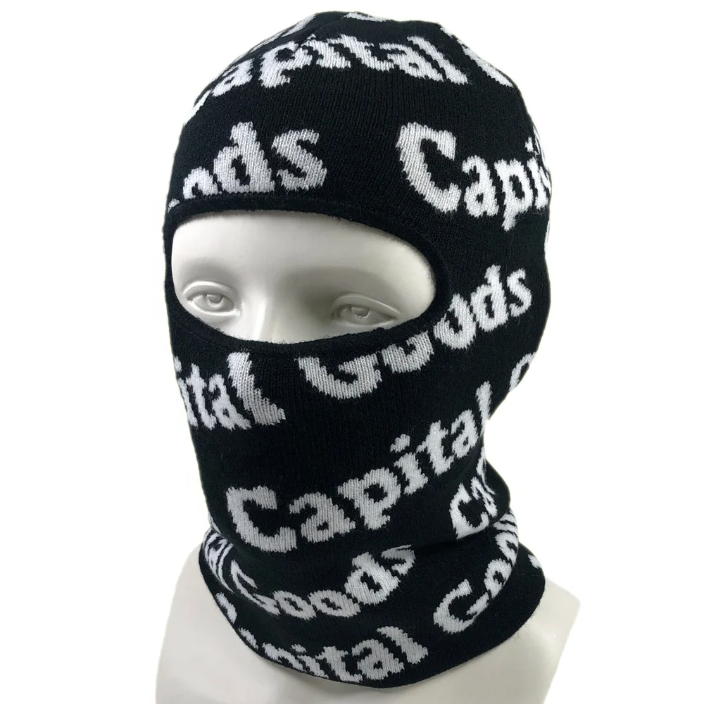 Free mock up full face all over repeated jacquard knitted balaclava beanie custom your own logo one hole oem designer ski masks