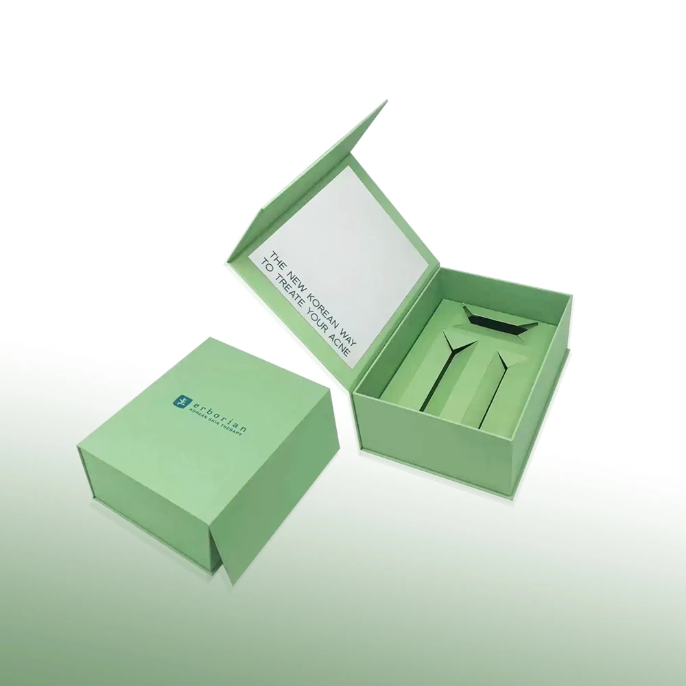 Luxury Green Hard Rigid Magnet Mirror Gift Box Skin Care Paper Boxes Packaging With Paper Tray For Cosmetics