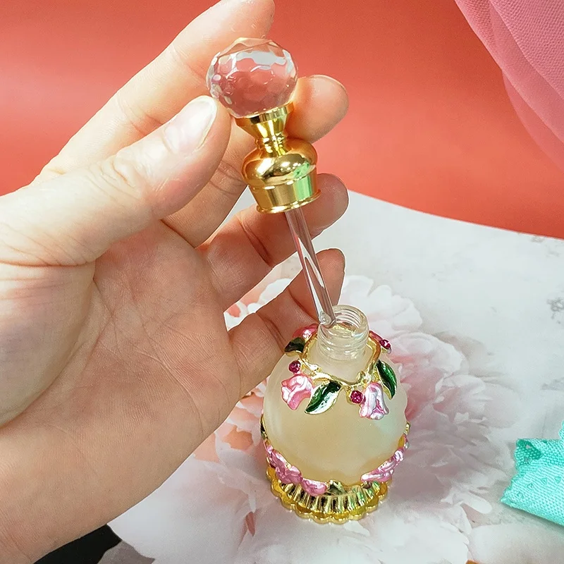 15ml European Middle East Dubai Patent Metal Tulip Flower Perfume Bottle Glass Essential Oil Attar Bottle Factory Outlet#81144SG