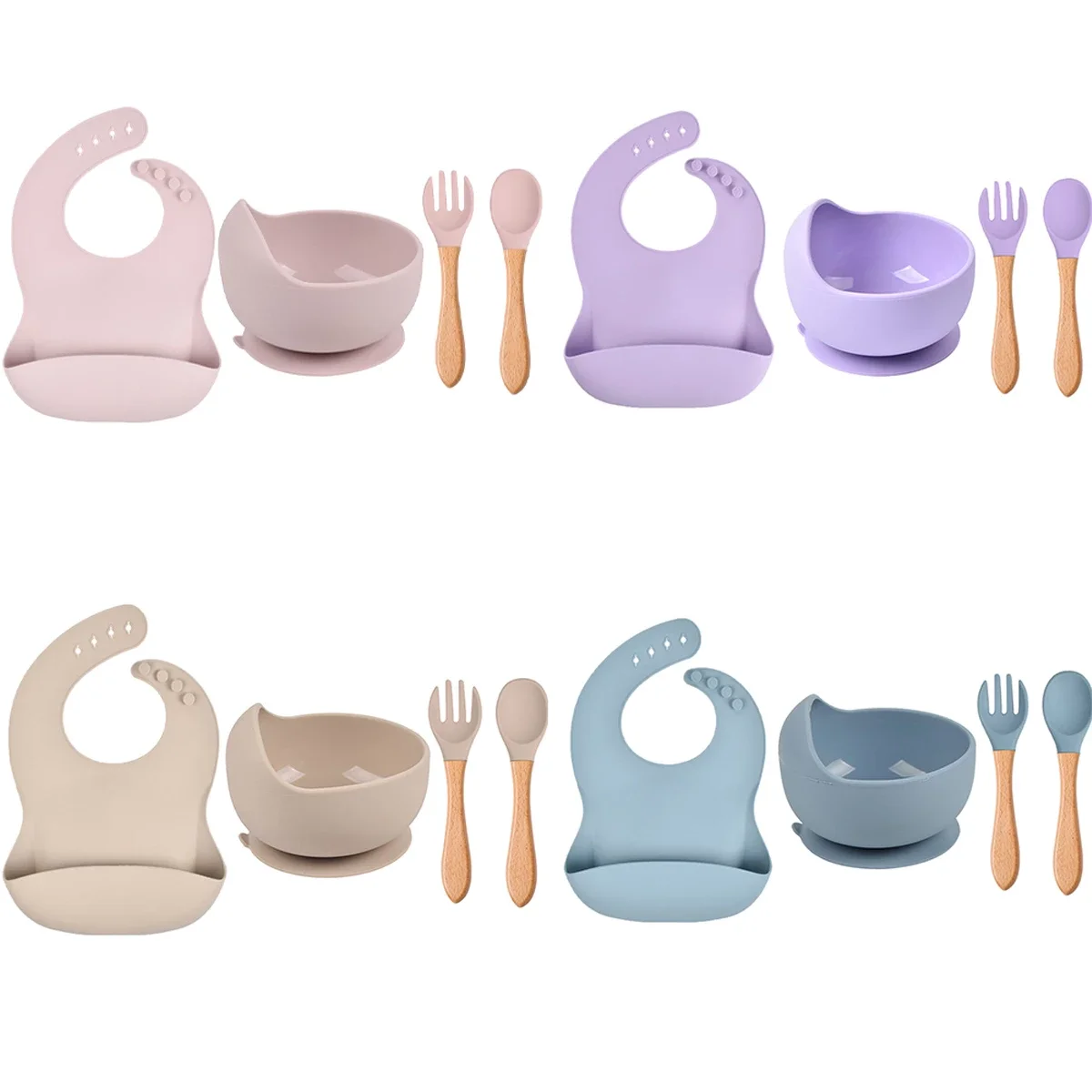 100% Food Grade Silicone Plate New Product Ideas Silicone Baby Bibs With Healthy Feeding Spoon
