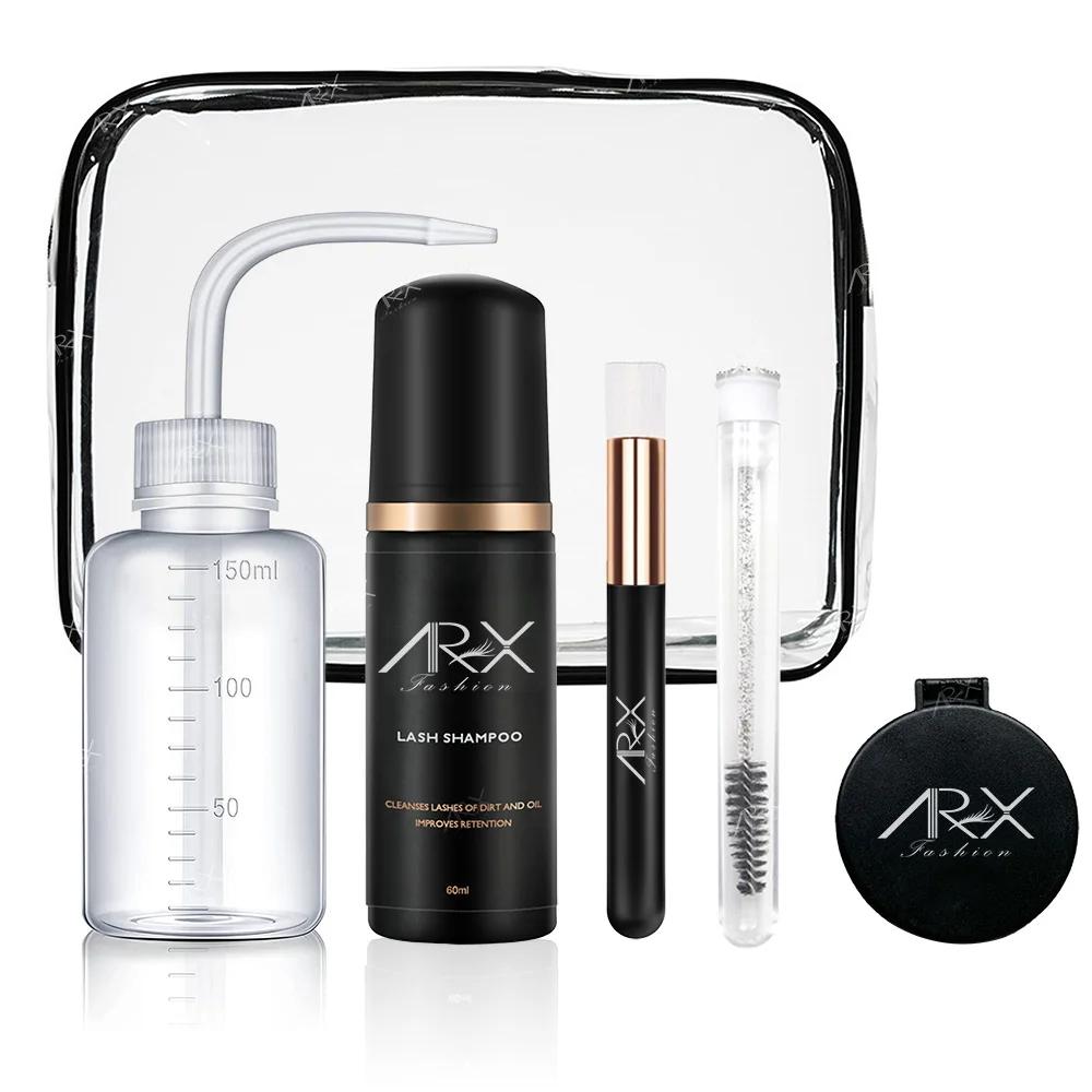Private Label Eyelash Cleanser Foam Lash Cleaner Custom Logo Coloured Lash Shampoo Bottle Vegan Lash Shampoo Kit with Fan Brush