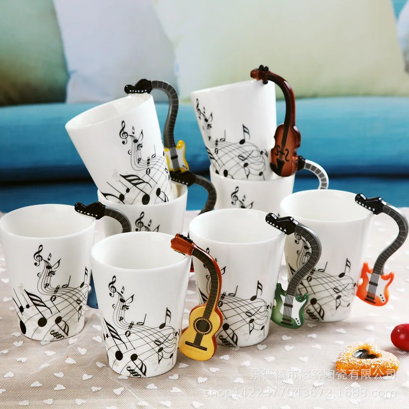 Sublimation 240ml 400ml Country Style Ceramic Music Cup Handgrip Guitar Coffee Mug for Giveaways for Music Festival Fans