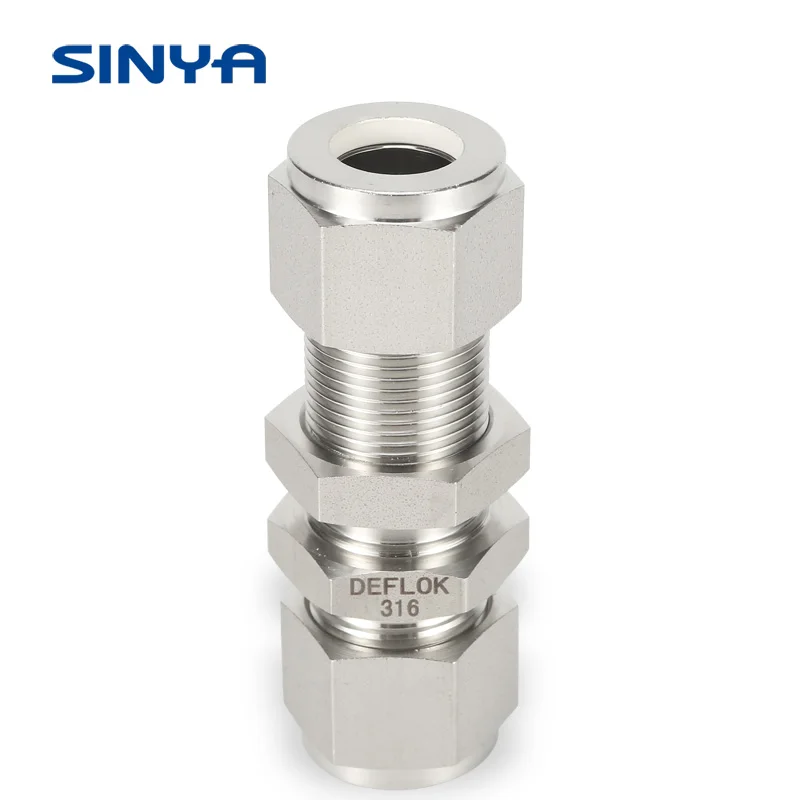 Compression Double Ferrule Fittings Connector 3/8 inch Tube  316 Stainless Steel 6000 PSI Duplex Monel 6Mo 3/4  Bulkhead Union
