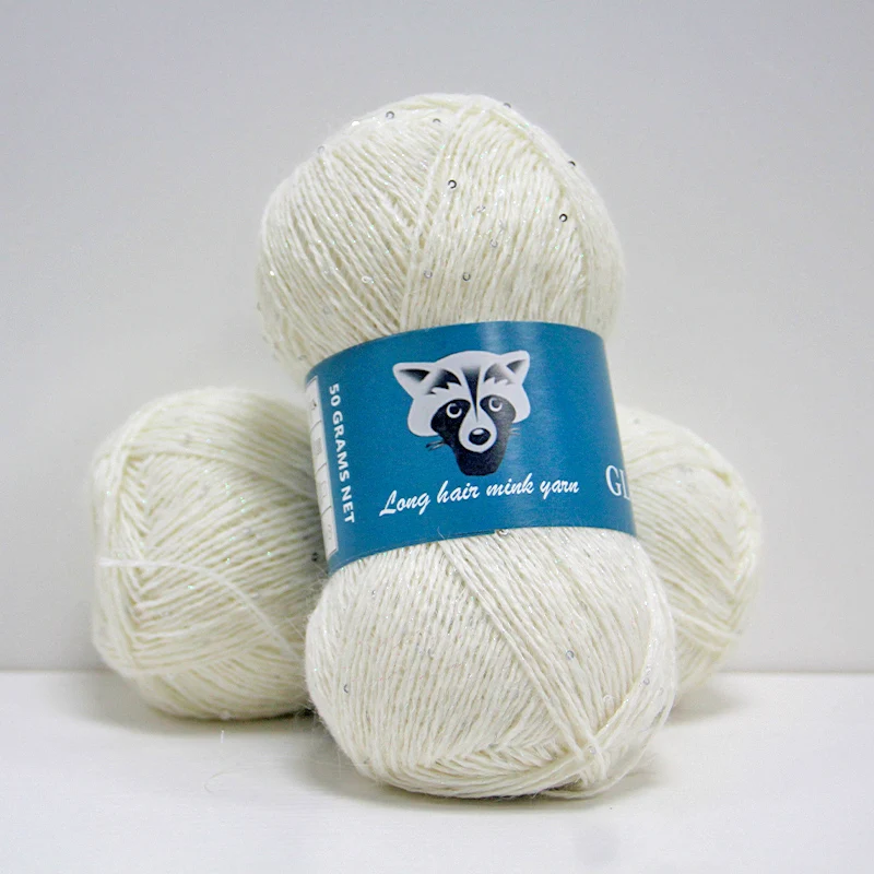 Low MOQ New Design Fancy Angora Yarn Long Mink Hair 60 with 1 ply Metallic Thread and 2mm Sequins for knitting Weave