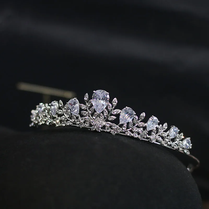 DaiMing HG08201Korean-style Zircon Alloy Bridal Tiara Leaves Flower Small Crown Wedding Dress Accessories