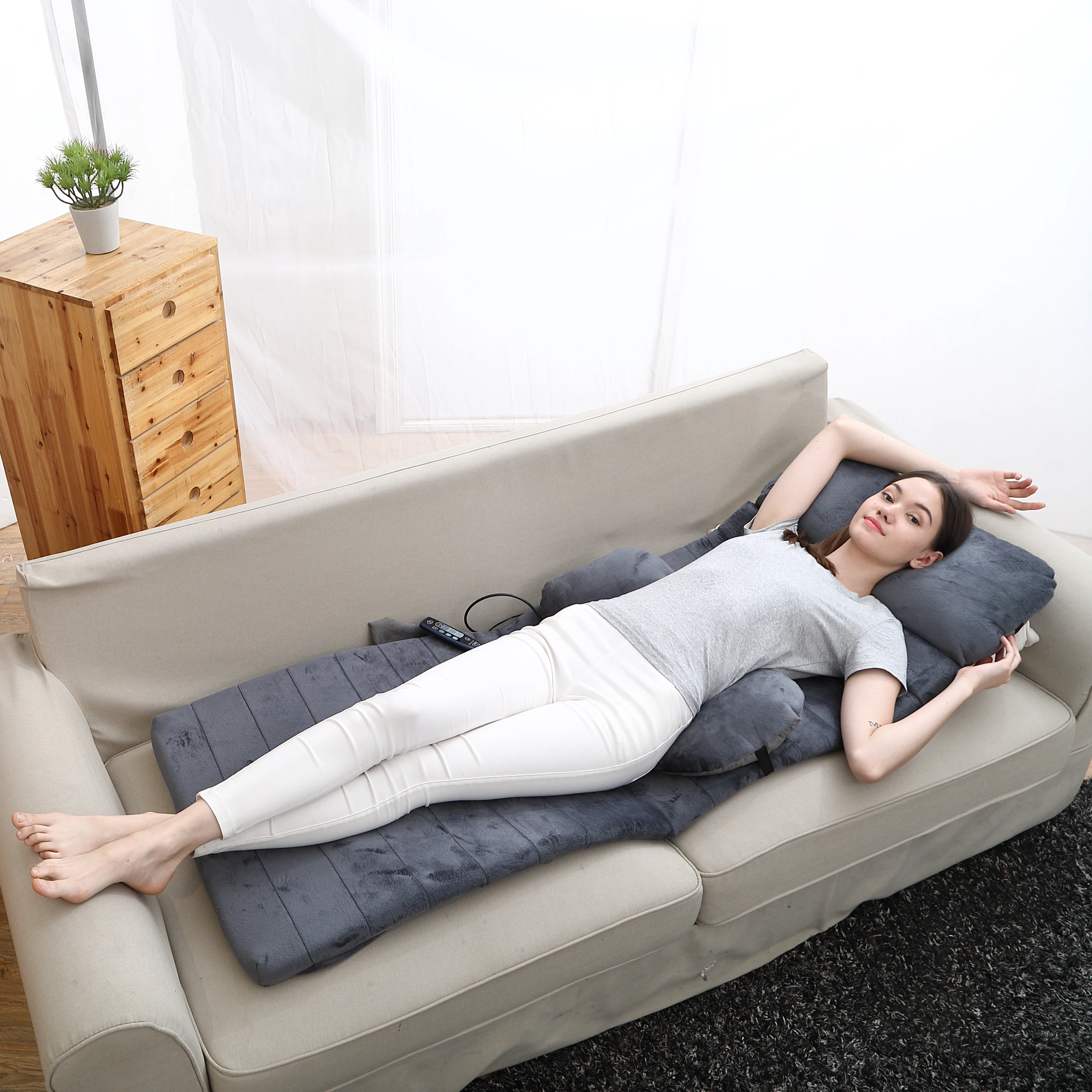 Подогрев Вибрационный массажный матрас Techlove многофункциональный домашний 1 шт. серый Вибрационный беспроводной пульт дистанционного управления