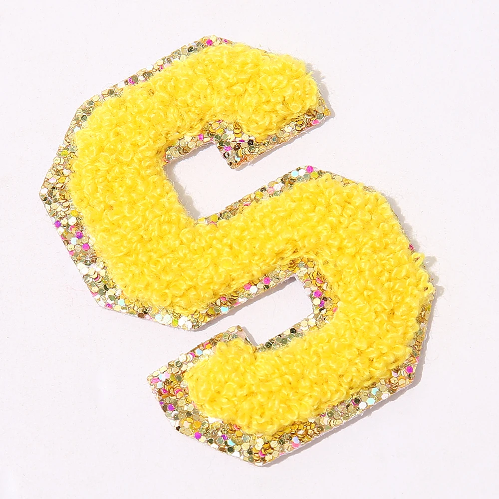 Stock Multi Colorful Cute Embroidered Sticky Clothing iron patches Smiley Face Rainbow Letters Heart Adhesive Chenille alphabet