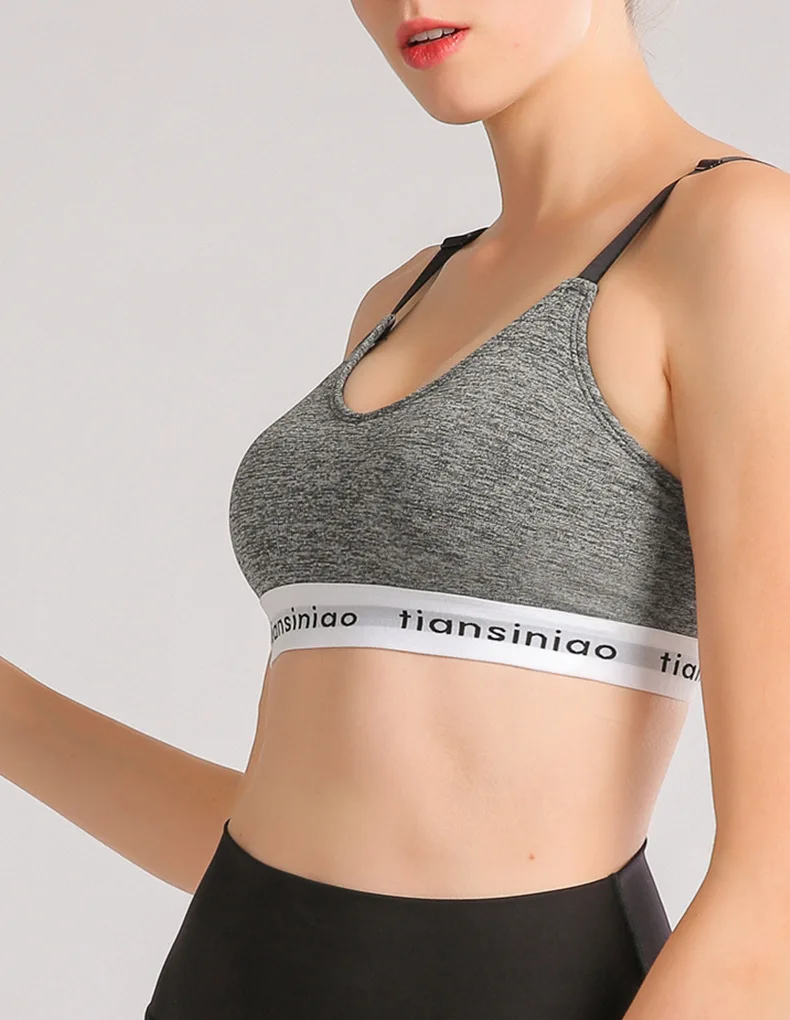 YCH Customized Logo Sports Vest Bra Running Fitness Yoga No Steel Ring Sling Printed Letter Adjustable Bra