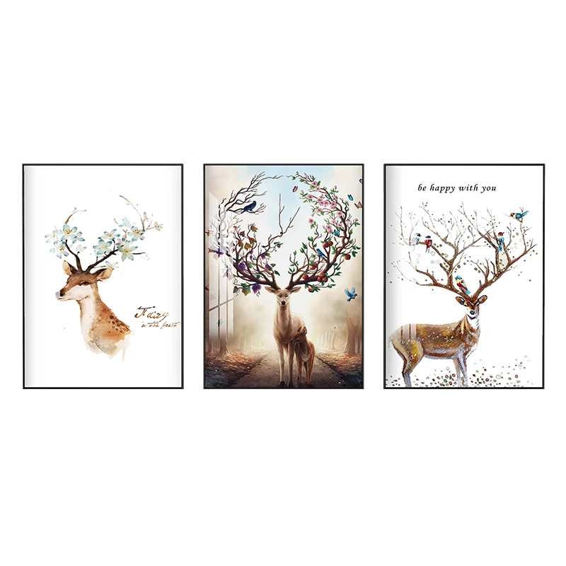 Northern European elk mural wall decorations for home glass picture frame modern painting